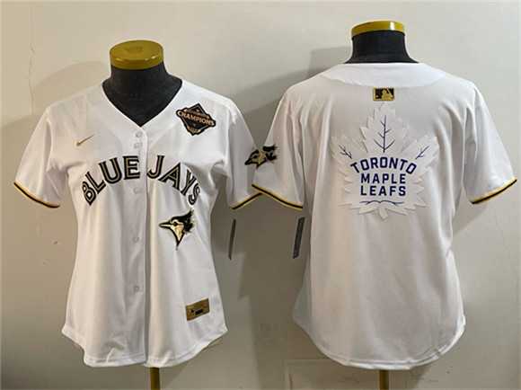 Youth Toronto Blue Jays & Leafs White Gold 2025 American League Champions With White Leafs Logo Limited Stitched Jersey Dzhi