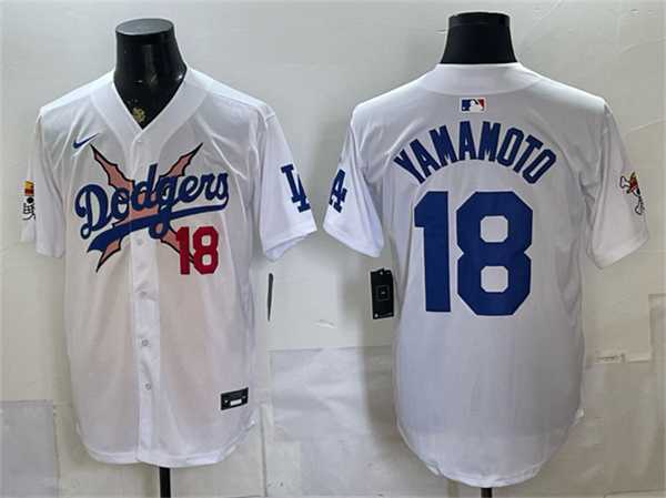 Mens Los Angeles Dodgers x One Piece #18 Yoshinobu Yamamoto White Vapor Premier Limited Stitched Jersey