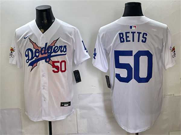Mens Los Angeles Dodgers x One Piece #50 Mookie Betts White Vapor Premier Limited Stitched Jersey