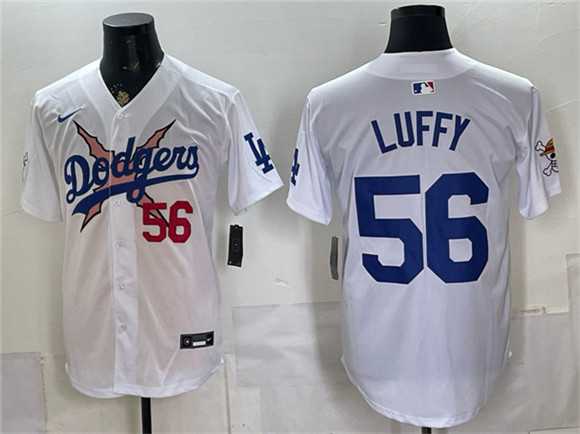 Mens Los Angeles Dodgers x One Piece #56 Luffy White Vapor Premier Limited Stitched Jersey