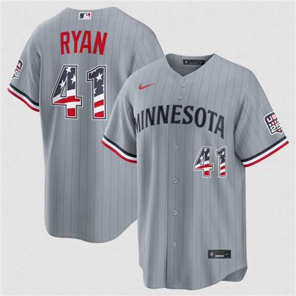 Mens Minnesota Twins #41 Joe Ryan Gray 2026 USA 250 Fourth of July Stitched Jersey Dzhi