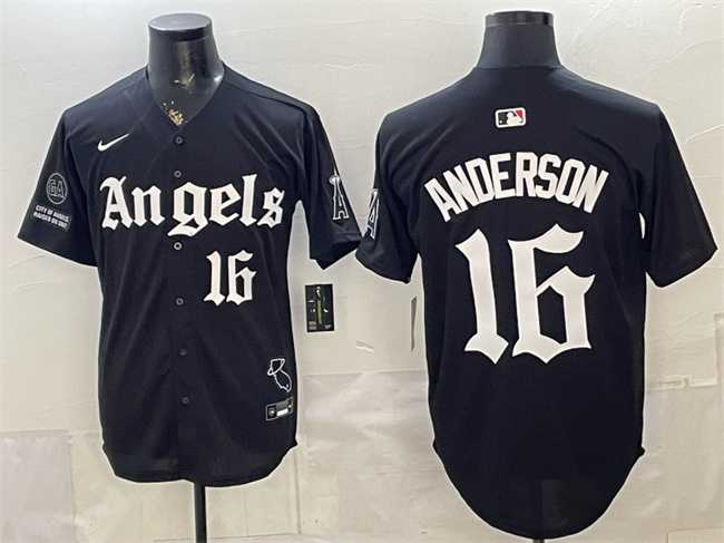 Mens Los Angeles Angels #16 Garret Anderson Black Gothic Halo Edition Vapor Limited Stitched Jersey->los angeles angels->MLB Jersey