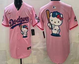 Mens Los Angeles Dodgers Pink Hello Kitty Big Logo 2025 World Series Champions Limited Jersey