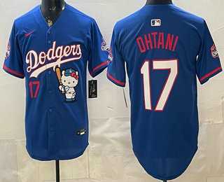 Mens Los Angeles Dodgers #17 Shohei Ohtani Blue Hello Kitty 2025 World Series Champions Limited Jersey