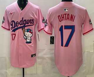 Mens Los Angeles Dodgers #17 Shohei Ohtani Pink Hello Kitty 2025 World Series Champions Limited Jersey