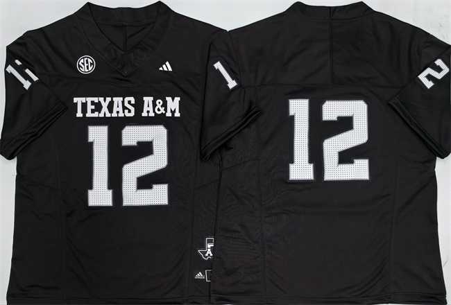 Mens Texas A&M Aggies Lions #12 Premier Strategy Black 2025 F.U.S.E. Stitched Jersey