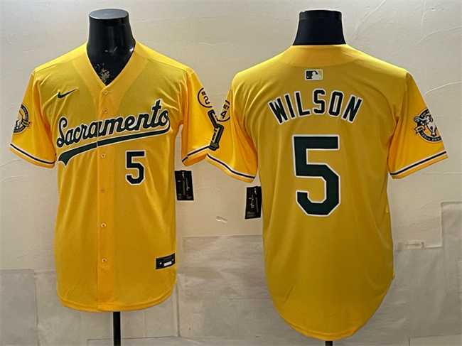 Mens Oakland Athletics #5 Jacob Wilson 2026 Yellow Alternate Sacramento Celebrating 125 Years Vapor Limited Stitched Jersey