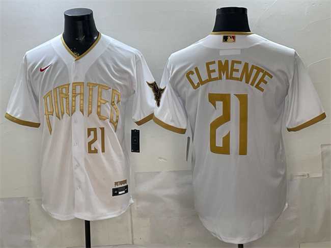 Mens Pittsburgh Pirates #21 Roberto Clemente White 2026 City Connect Stadium Stitched Jersey