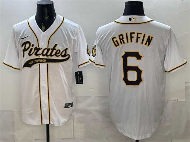 Mens Pittsburgh Pirates #6 Konnor Griffin White Cool Base Stitched Jersey