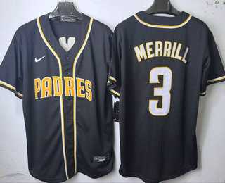 Mens San Diego Padres #3 Jackson Merrill 2026 Black Fashion Cool Base Jersey