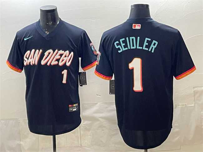 Mens San Diego Padres #1 Peter Seidler Obsidian 2026 City Connect Stadium Stitched Jersey