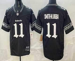 Mens Seattle Seahawks #11 Jaxon Smith Njigba Black 2025 FUSE Gothic Rain City Shadows Edition Vapor Limited Jersey Dzhi
