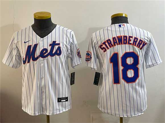 Youth Chicago Cubs #18 Darryl Strawberry White Cool Base Stitched Jersey