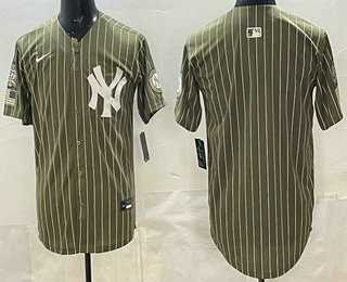 Mens New York Yankees Blank Olive Pinstripe 2026 Armed Forces Day Salute To Service Jersey Dzhi