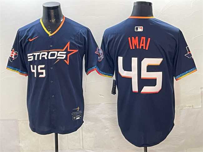 Mens Houston Astros #45 Tatsuya Imai Navy 2025 City Connect With Texas Patch Limited Stitched Jersey