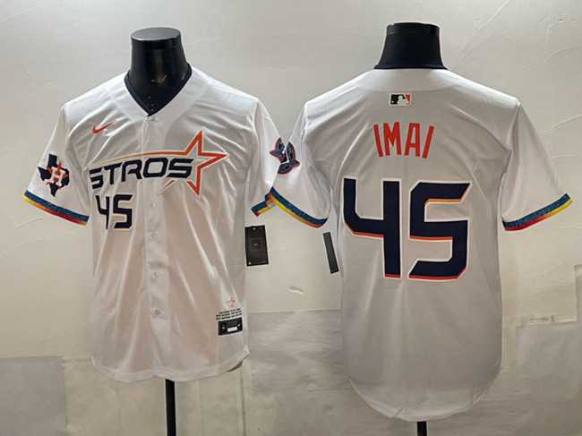 Mens Houston Astros #45 Tatsuya Imai White 2025 City Connect With Texas Patch Limited Stitched Jersey