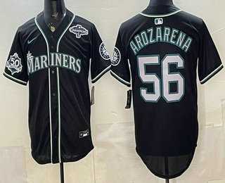 Mens Seattle Mariners #56 Randy Arozarena 50th Black Out Style Vapor Premier Limited Jersey Dzhi