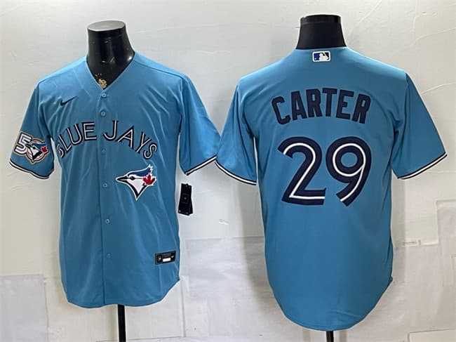 Mens Toronto Blue Jays #29 Joe Carter Blue 50 Seasons Patch Stitched Jersey