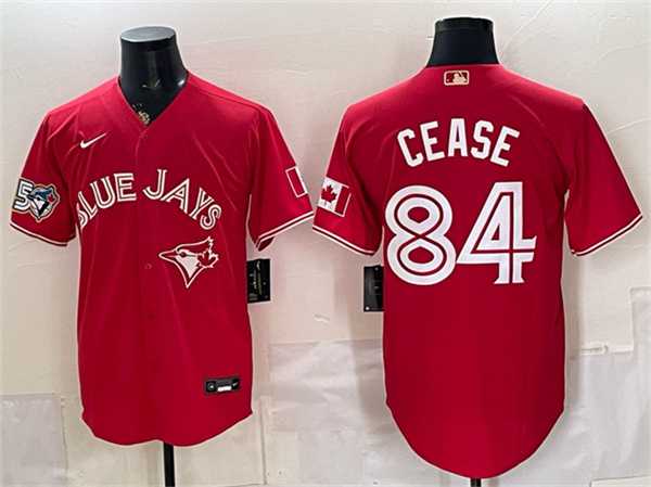 Mens Toronto Blue Jays #84 Dylan Cease Red 50 Seasons Patch Stitched Jersey