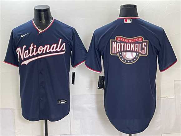 Mens Washington Nationals Team Big Logo Navy Stitched Jersey Dzhi