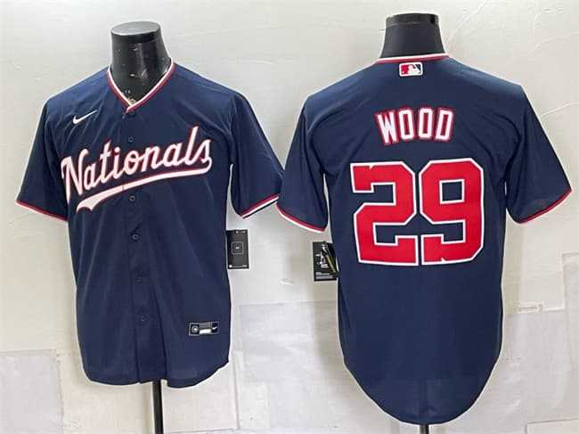 Mens Washington Nationals #29 James Wood Navy Stitched Jersey