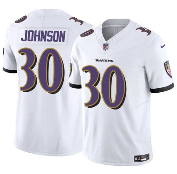 Men & Women & Youth Baltimore Ravens #30 DErnest Johnson White 2025 F.U.S.E. Vapor Limited Jersey