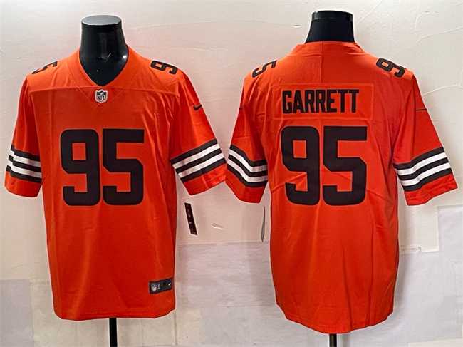 Mens Cleveland Browns #95 Myles Garrett Orange Vapor Limited Stitched Jersey