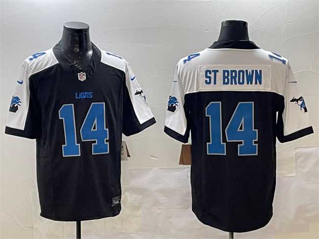 Mens Detroit Lions #14 Amon-Ra St. Brown Black Alternate F.U.S.E. 2024 Michigan Patch Vapor Limited Stitched Game Jersey
