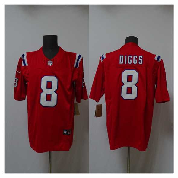 Mens New England Patriots #8 Stefon Diggs Red 2025 Vapor Limited Stitched Jersey