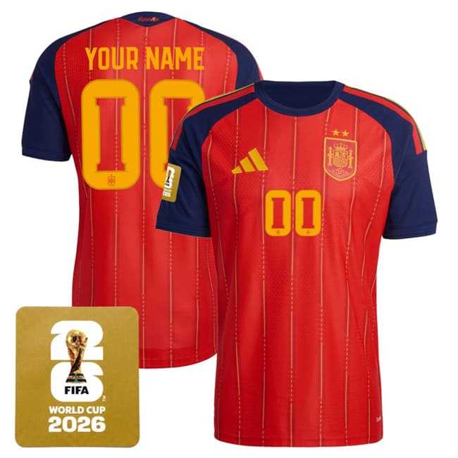 Mens Spain Team Custom Red 2026 World Cup Home Soccer Jersey