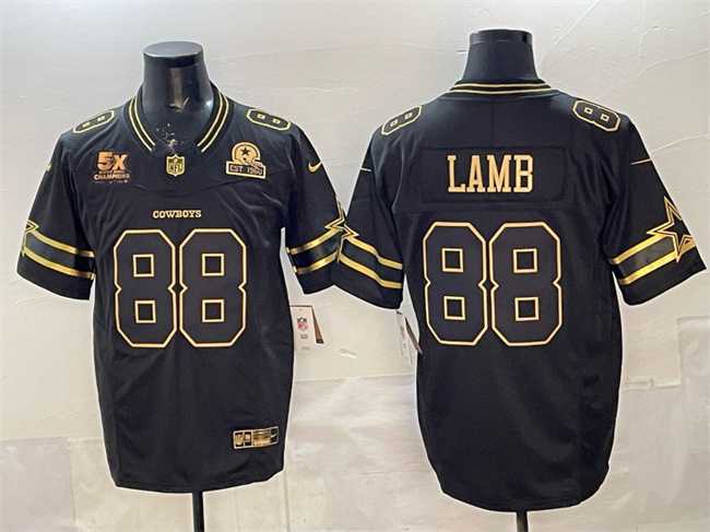 Mens Dallas Cowboys #88 CeeDee Lamb Black Gold 2025 F.U.S.E. With 5x Super Bowl Champions & Established In 1960 Patch Vapor Limited Stitched Jersey