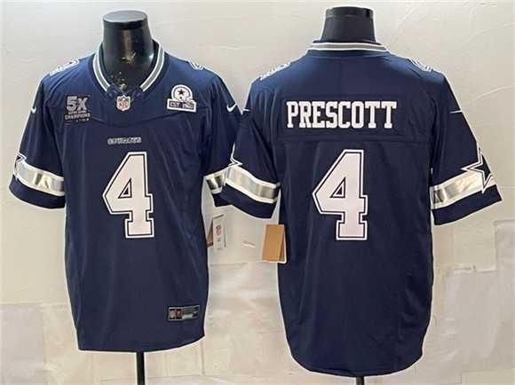 Mens Dallas Cowboys #4 Dak Prescott Navy F.U.S.E. With 5x Super Bowl Champions & Established In 1960 Patch Vapor Limited Stitched Jersey