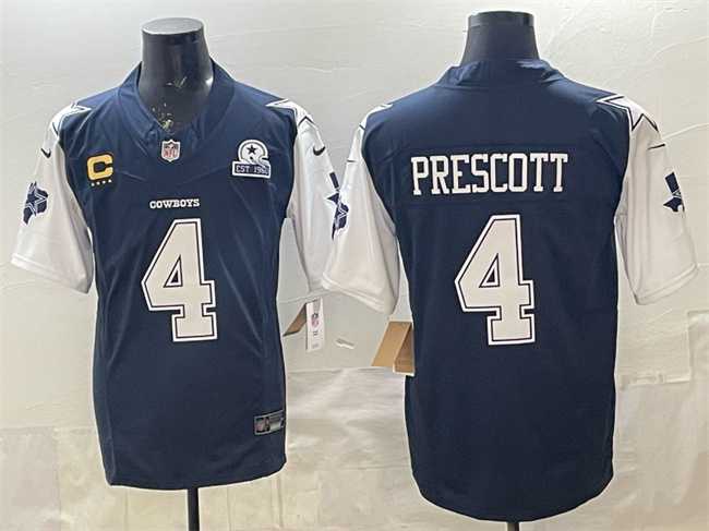 Mens Dallas Cowboys #4 Dak Prescott Navy F.U.S.E. With Established In 1960 Patch And 4-Star C Patch Vapor Limited Stitched Jersey