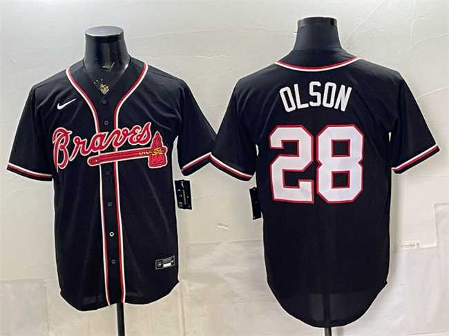 Mens Atlanta Braves #28 Matt Olson 2026 Fashion Replica Black Out Stitched Jersey