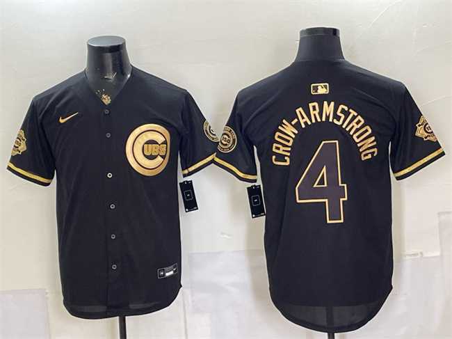 Mens Chicago Cubs #4 Pete Crow-Armstrong Black Gold 150th Anniversary Patch Stitched Jersey Dzhi