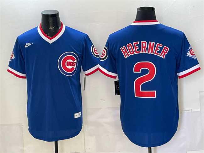 Mens Chicago Cubs #2 Nico Hoerner Royal 150th Anniversary Throwback Vapor Limited Stitched Jersey