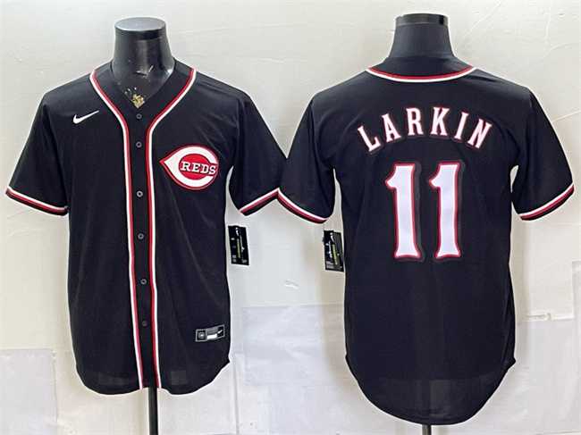 Mens Cincinnati Reds #11 Barry Larkin 2026 Fashion Replica Black Out Stitched Jersey