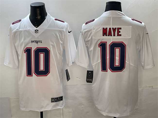 Mens New England Patriots #10 Drake Maye White Fashion Vapor Untouchable Limited Stitched Jersey