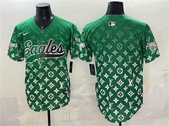 Mens Philadelphia Eagles Blank Green With Patch Limited Stitched Baseball Jersey