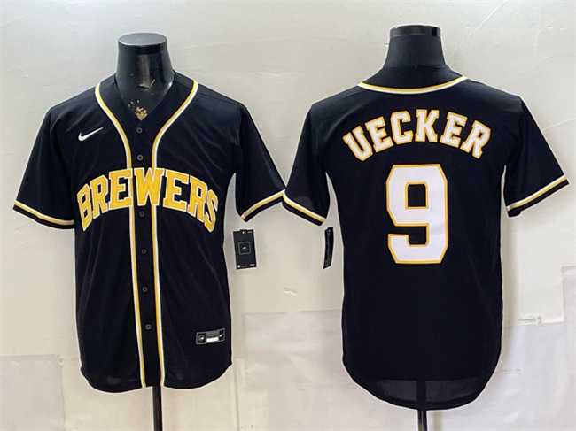 Mens Milwaukee Brewers #9 Bob Uecker 2026 Fashion Replica Black Out Stitched Jersey