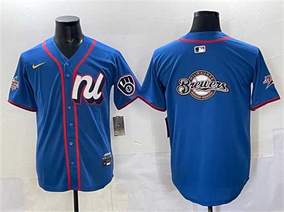 Mens Milwaukee Brewers Team Big Logo Blue 2025 All-Star Edition Limited Stitched Jersey