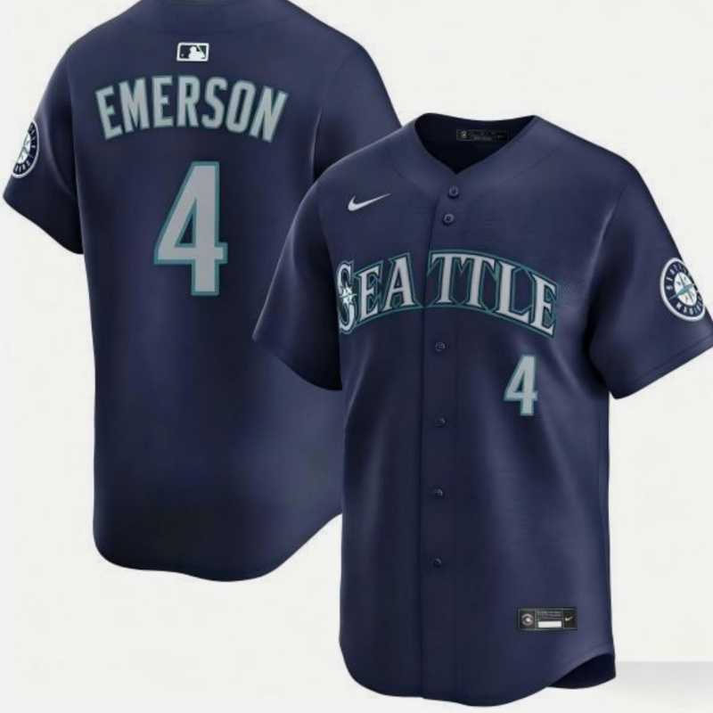 Mens Seattle Mariners #4 Colt Emerson Navy Cool Base Stitched Jersey Dzhi