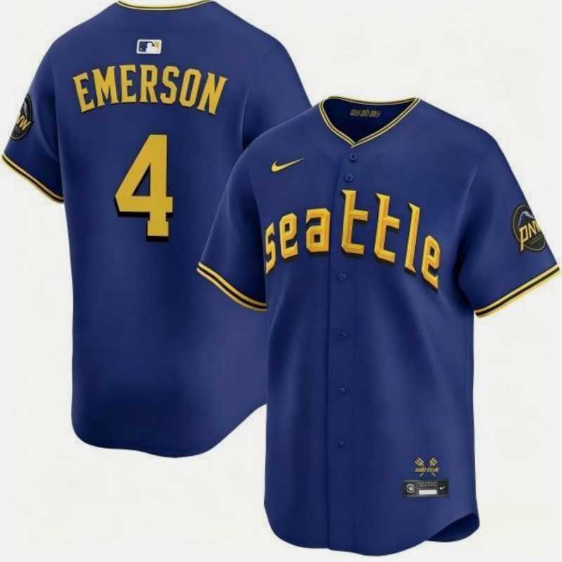 Mens Seattle Mariners #4 Colt Emerson Royal 2025 Cool Base Stitched jersey Dzhi