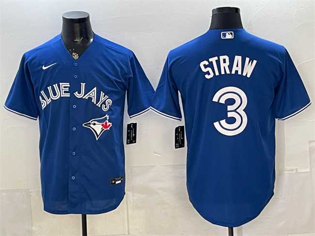 Mens Toronto Blue Jays #3 Myles Straw Royal Stitched Jersey