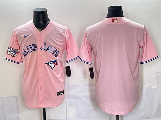 Mens Toronto Blue Jays Blank Pink 50 Seasons Patch Stitched Jersey