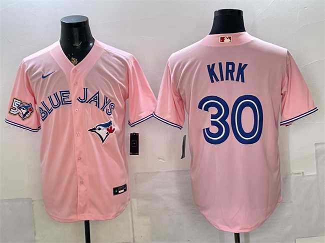 Mens Toronto Blue Jays #30 Alejandro Kirk Pink 50 Seasons Patch Stitched Jersey
