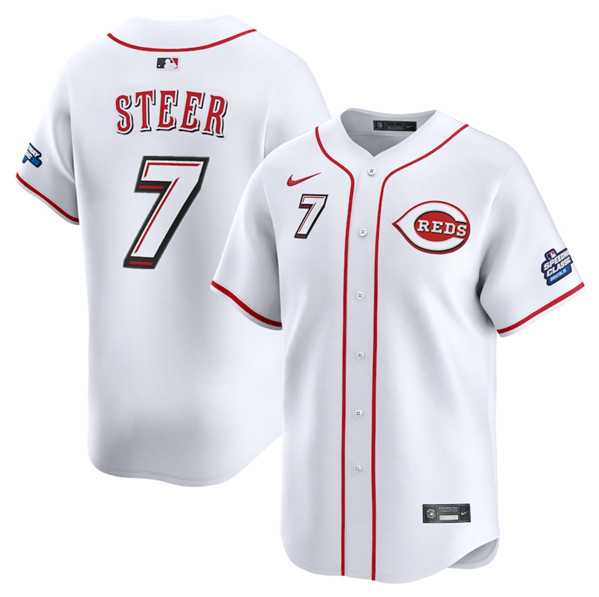 Mens Cincinnati Reds #7 Spencer Steer White 2025 Speedway Classic Home Limited Stitched Jersey Dzhi