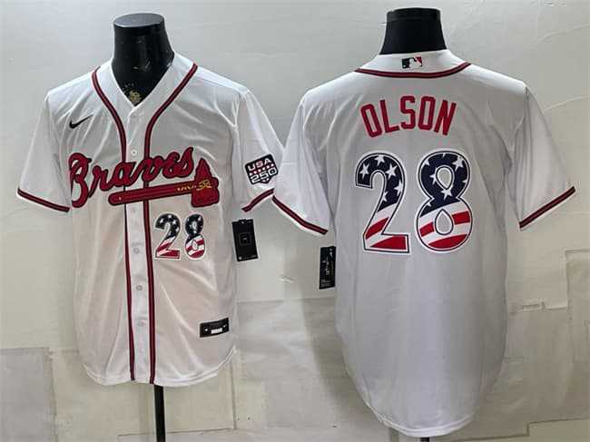 Mens Atlanta Braves #28 Matt Olson White USA 250 Fourth of July Home Stadium Stitched Jersey Dzhi->atlanta braves->MLB Jersey