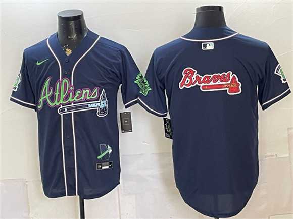 Mens Atlanta Braves Team Big Logo Navy Galaxy With Outkast Patch Vapor Limited Stitched Jersey Dzhi->atlanta braves->MLB Jersey