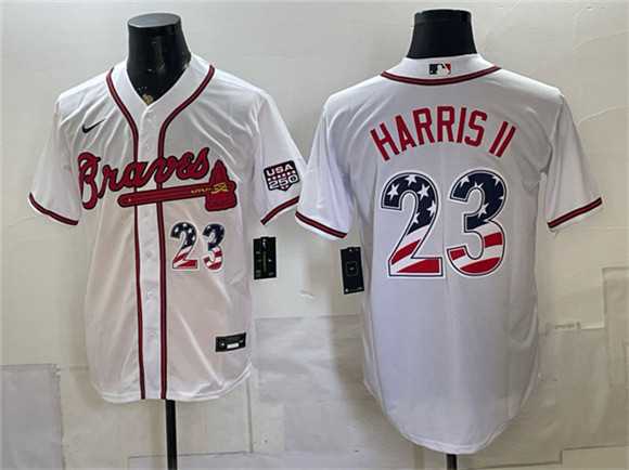 Mens Atlanta Braves #23 Michael Harris II White USA 250 Fourth of July Home Stadium Stitched Jersey Dzhi->atlanta braves->MLB Jersey